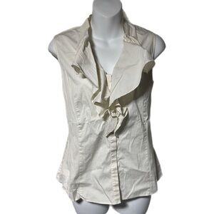 Lafayette 148 White Ruffle Collar Sleeveless Button Up Blouse Size 12 Petite